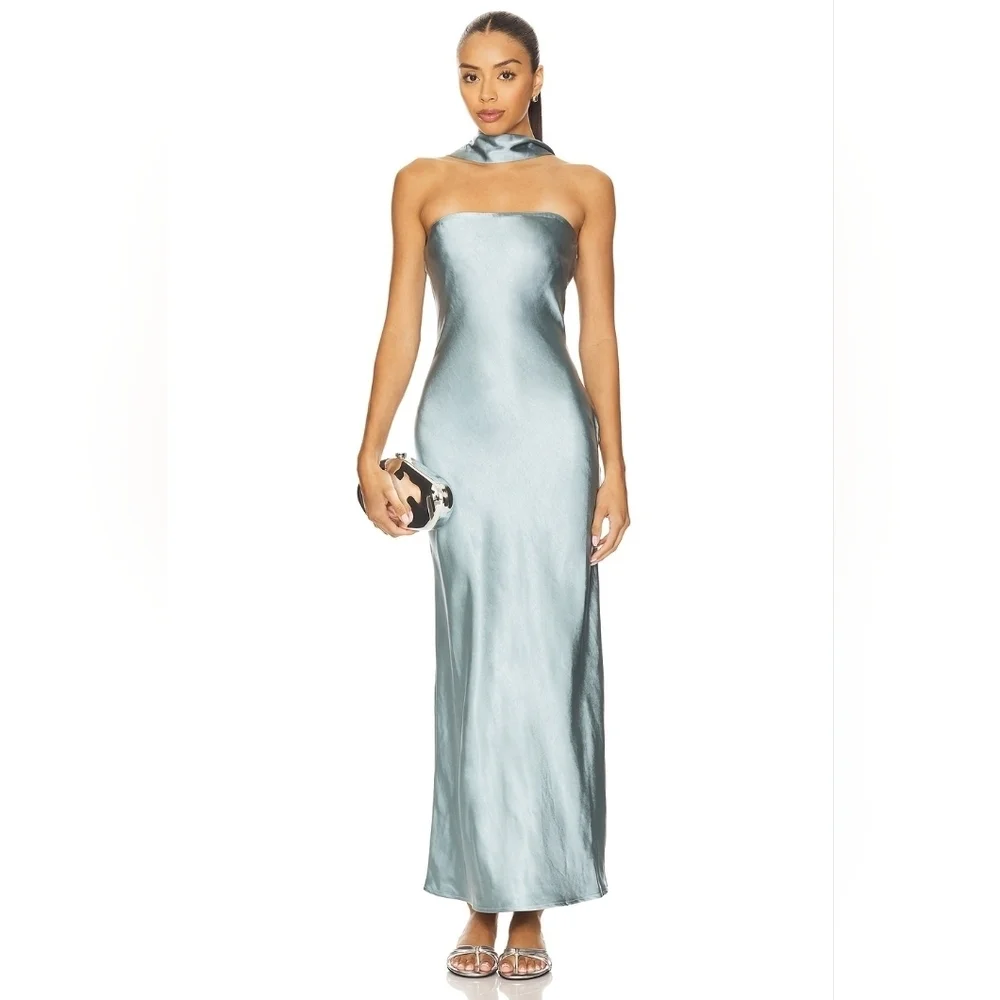 $110 SNDYS x REVOLVE Angelina Neck Tie Maxi Dress In Teal Size Medium